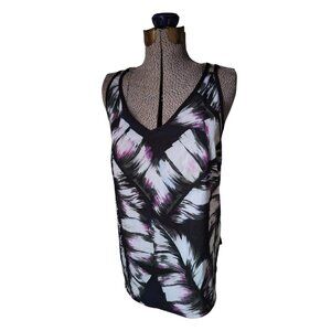 3XL Plus Hyba Abstract White Black Print Tank Top Criss Cross Back Straps